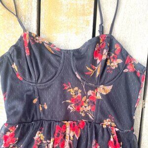 Women's Guess Black Floral Maxi Dress with Sheer Bottom, Size Medium, Like New!